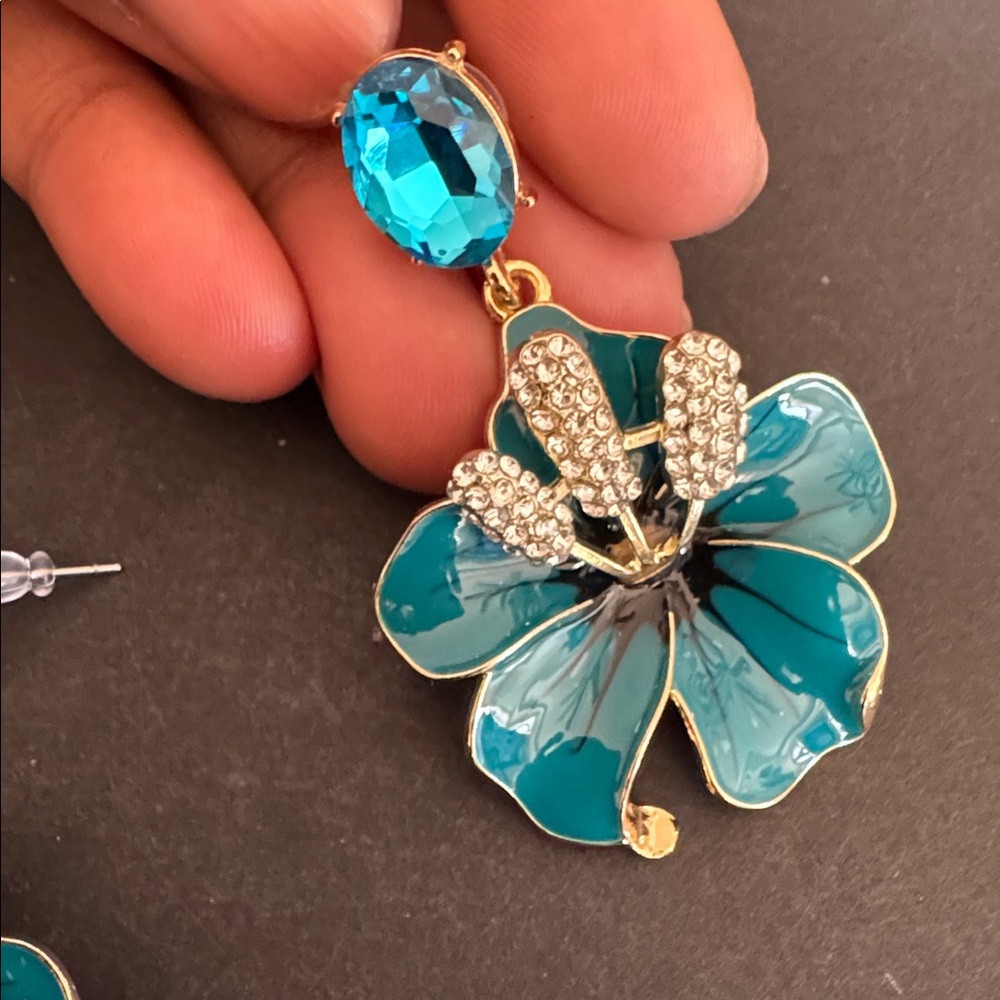 Betsy Johnson Tropical Hibiscus Dangle Earrings - Picture 6 of 11